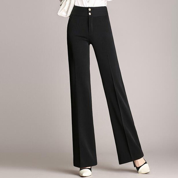 xinqinghao high waisted wide leg pants for women business suit pants solid  color formal trousers work pants for women black xxxl - Walmart.com